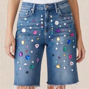 NWOT Reworked Jeweled Just Black Denim Jorts | Size 27